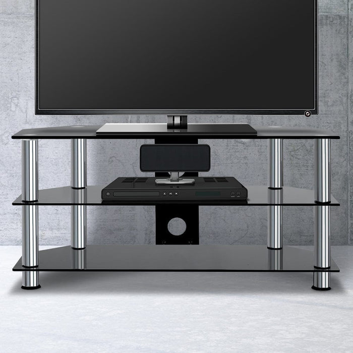 TV Stand Entertainment Unit Media Cabinet Tempered Glass Three Tiers Furniture > Entertainment Centers & TV Stands HLS