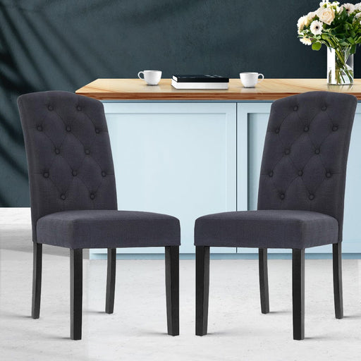 Two Dining Chairs French Provincial Kitchen Cafe Fabric Padded High Back Pine Wood Grey Furniture > Chairs > Kitchen & Dining Room Chairs HLS