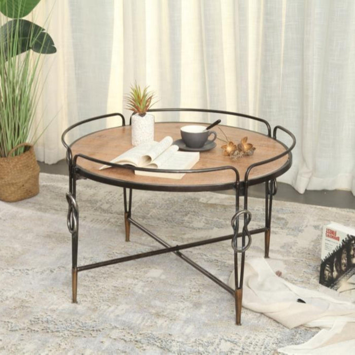 Urban Myth Coffee Table Wood Top with Metal Frame Crossbeam & Safety Rails by Urban Style™ Furniture > Tables > Accent Tables > Coffee Tables HLS