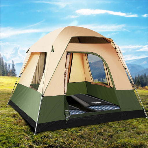 Weisshorn Family Camping Tent 4 Person Hiking Beach Tents Canvas Ripstop Green Sporting Goods > Outdoor Recreation > Camping & Hiking > Tents HLS