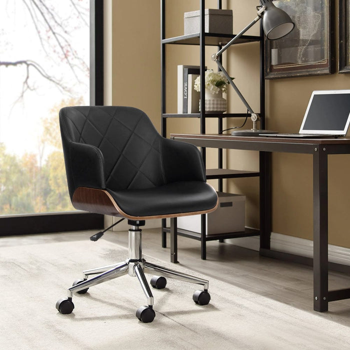 Wooden Office Chair Computer PU Leather Desk Chairs Executive Black Wood Furniture > Office Furniture > Office Chairs HLS